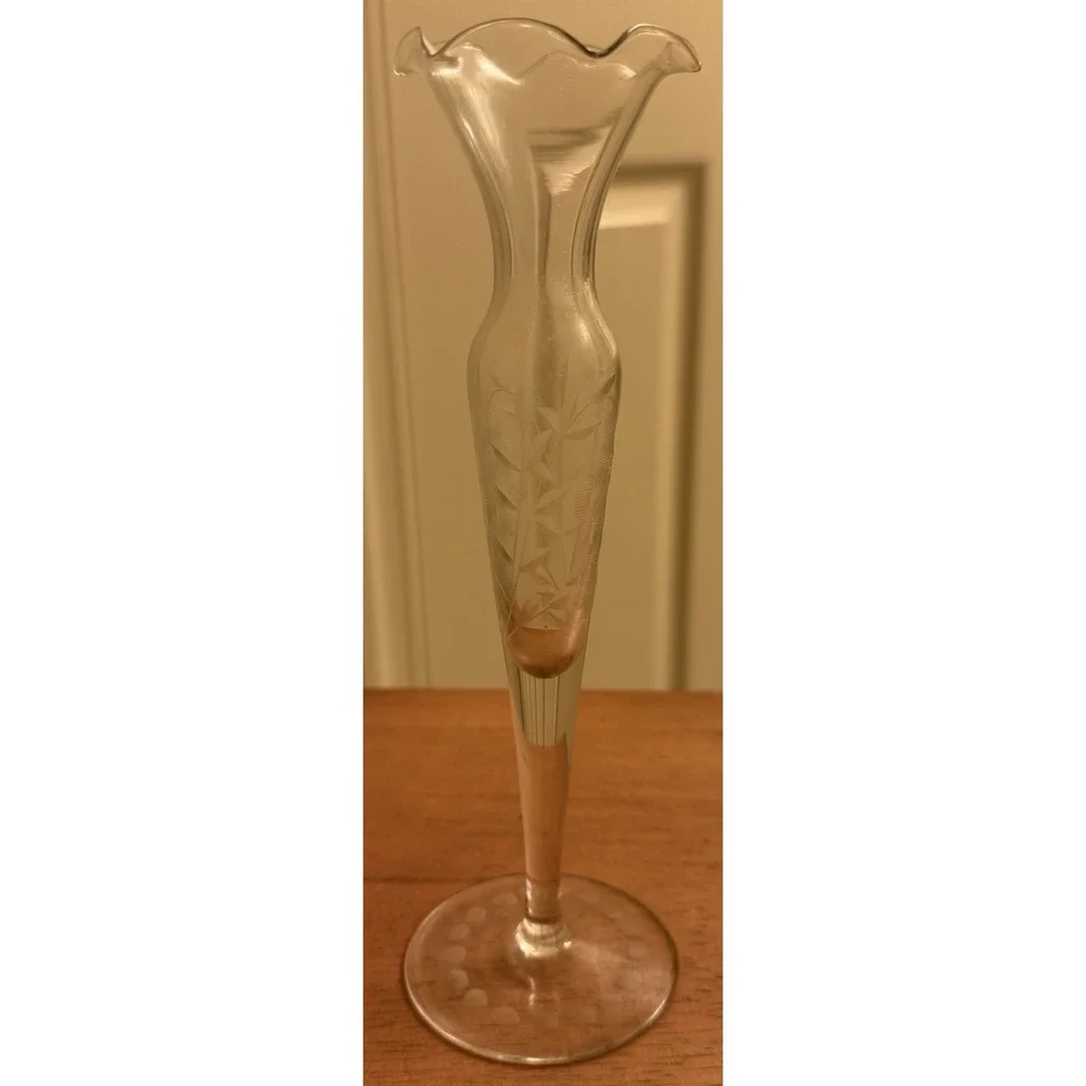 Vintage Etched Glass Bud Vase Grapevine 8